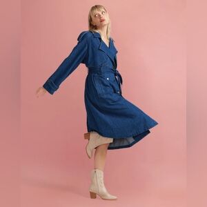 BELLE & BLOOM Wild Skies Denim Trench - Mid Denim Small NWOT